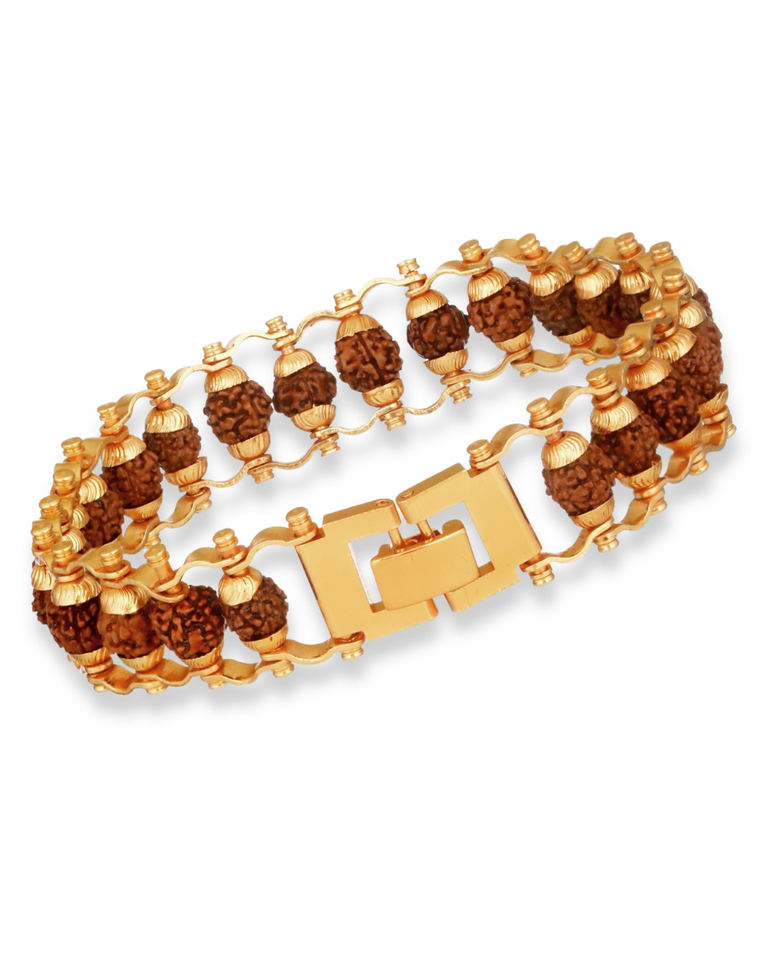 Gold Plated Brown Beads Modern Rudraksha Bracelet