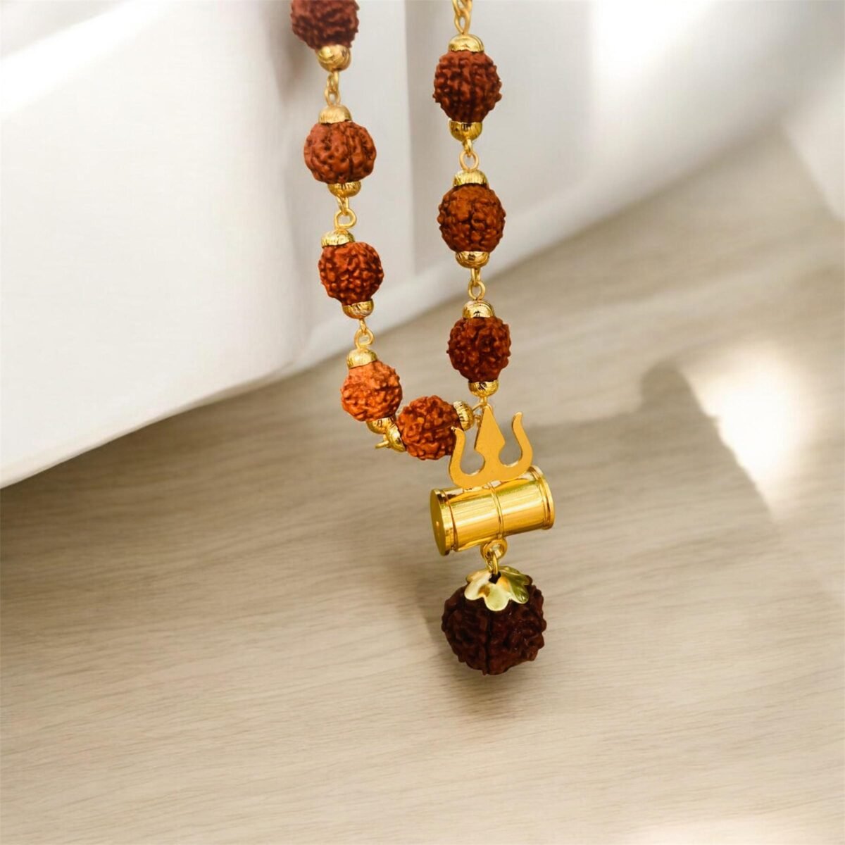 Gold Plated Rudraksha Trishool Necklace