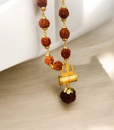 Gold Plated Rudraksha Trishool Necklace