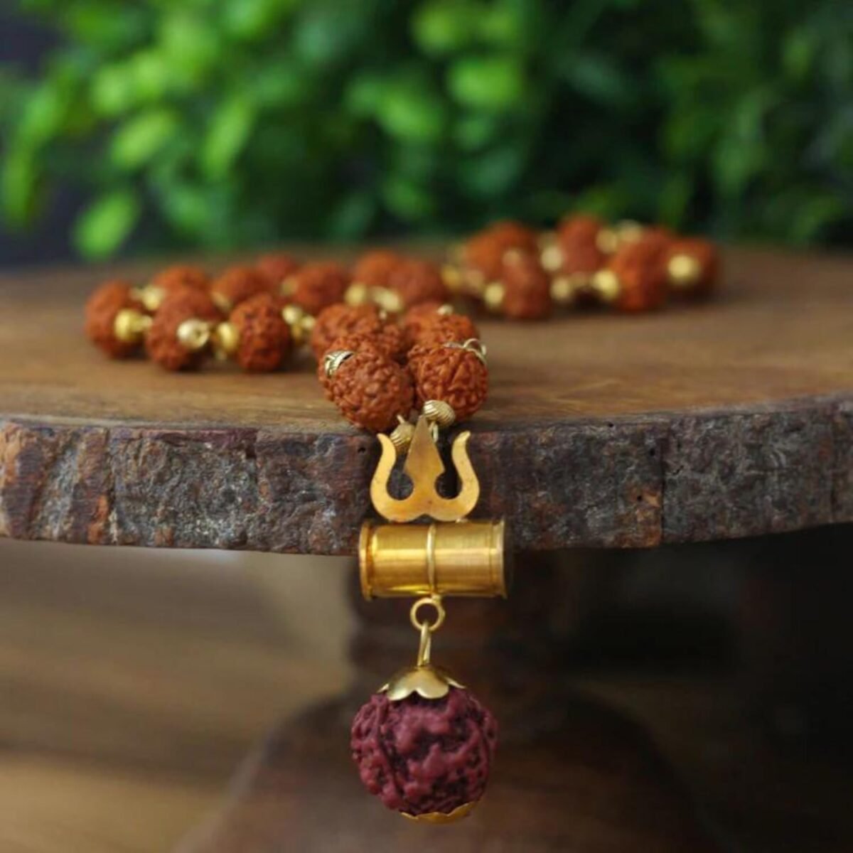 Gold Plated Rudraksha Trishool Necklace